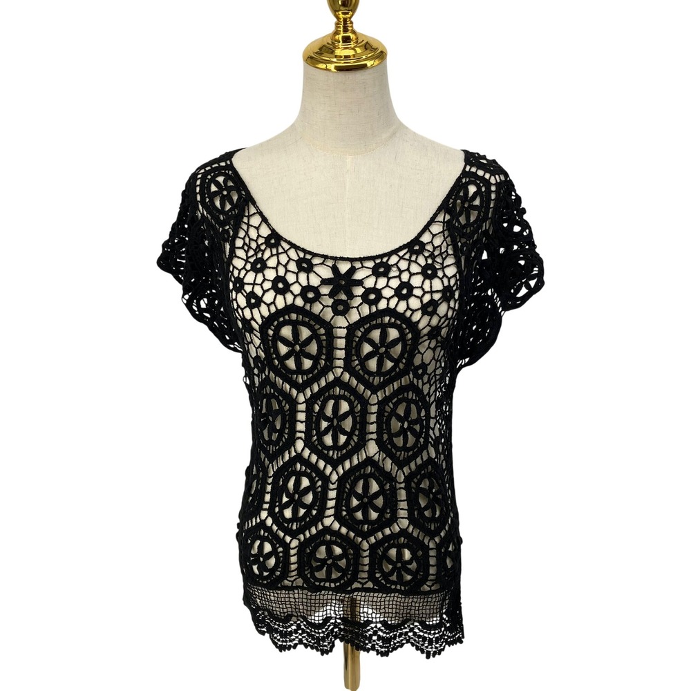 BCBGMaxAzria Black Crochet Short Sleeve Top PRICE FIRM!
